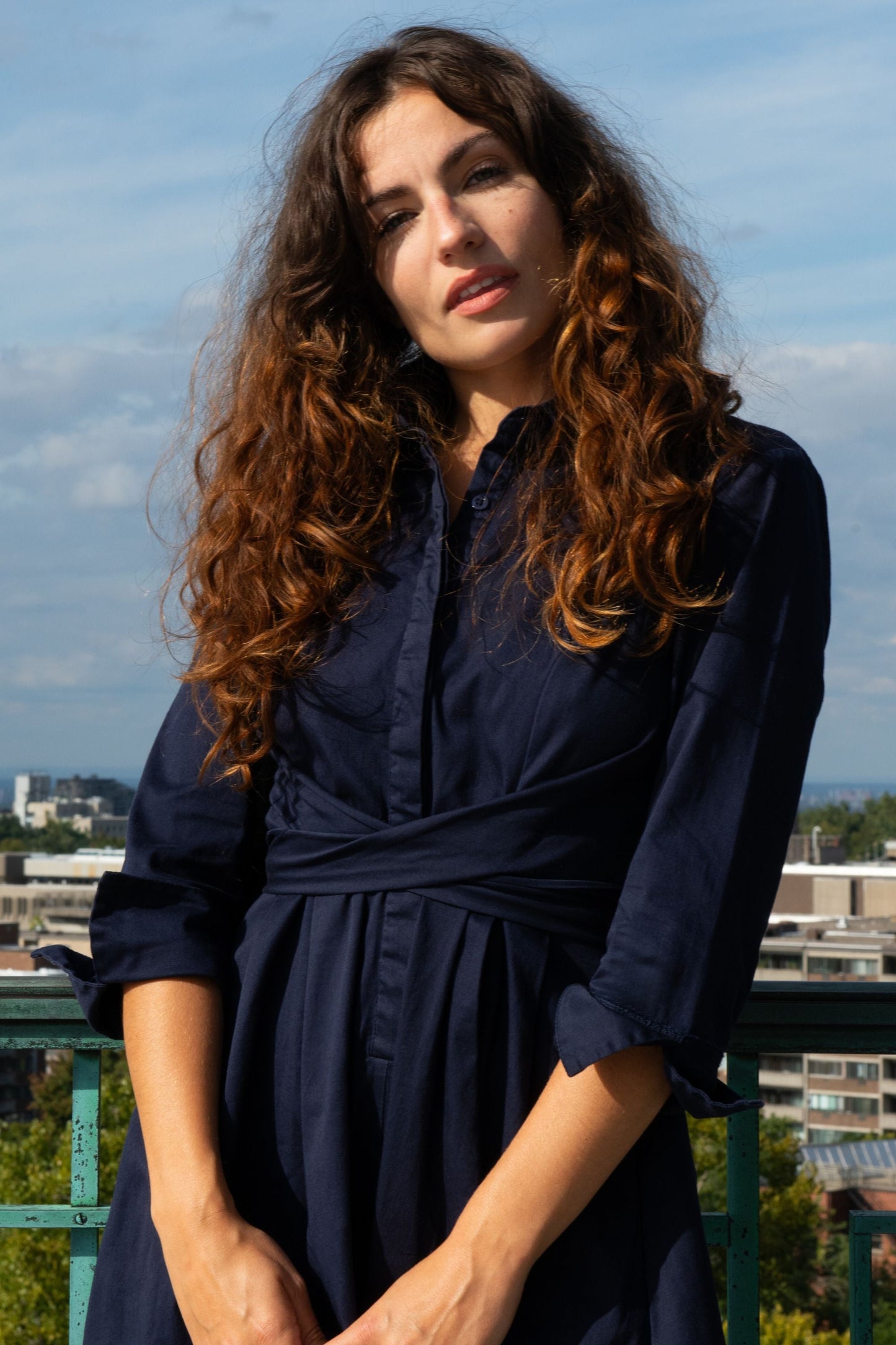 Tessa Elegant Shirt Dress 3/4 Sleeve Buttons - Velora Luxury Fashion