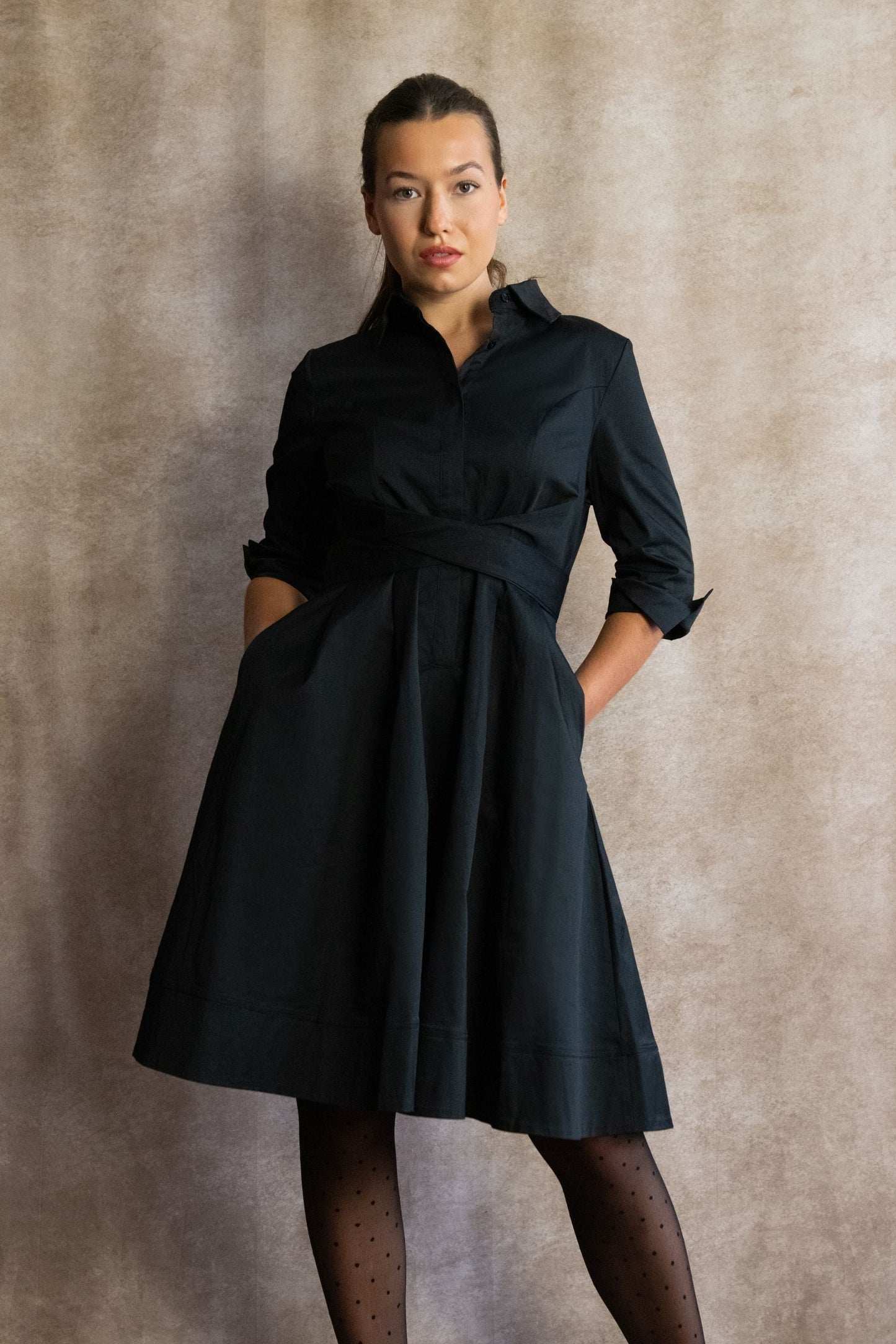 Tessa Elegant Shirt Dress 3/4 Sleeve Buttons - Velora Luxury Fashion