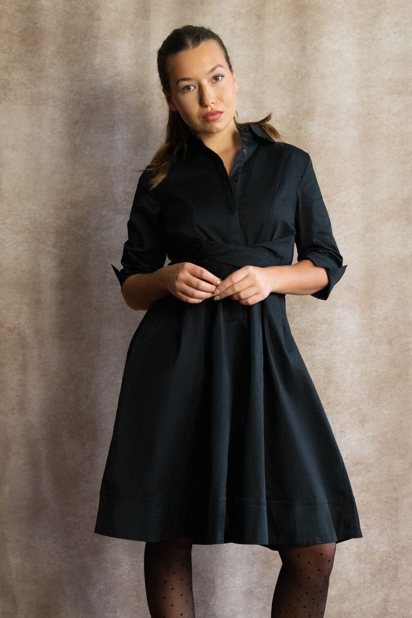 Tessa Elegant Shirt Dress 3/4 Sleeve Buttons - Velora Luxury Fashion
