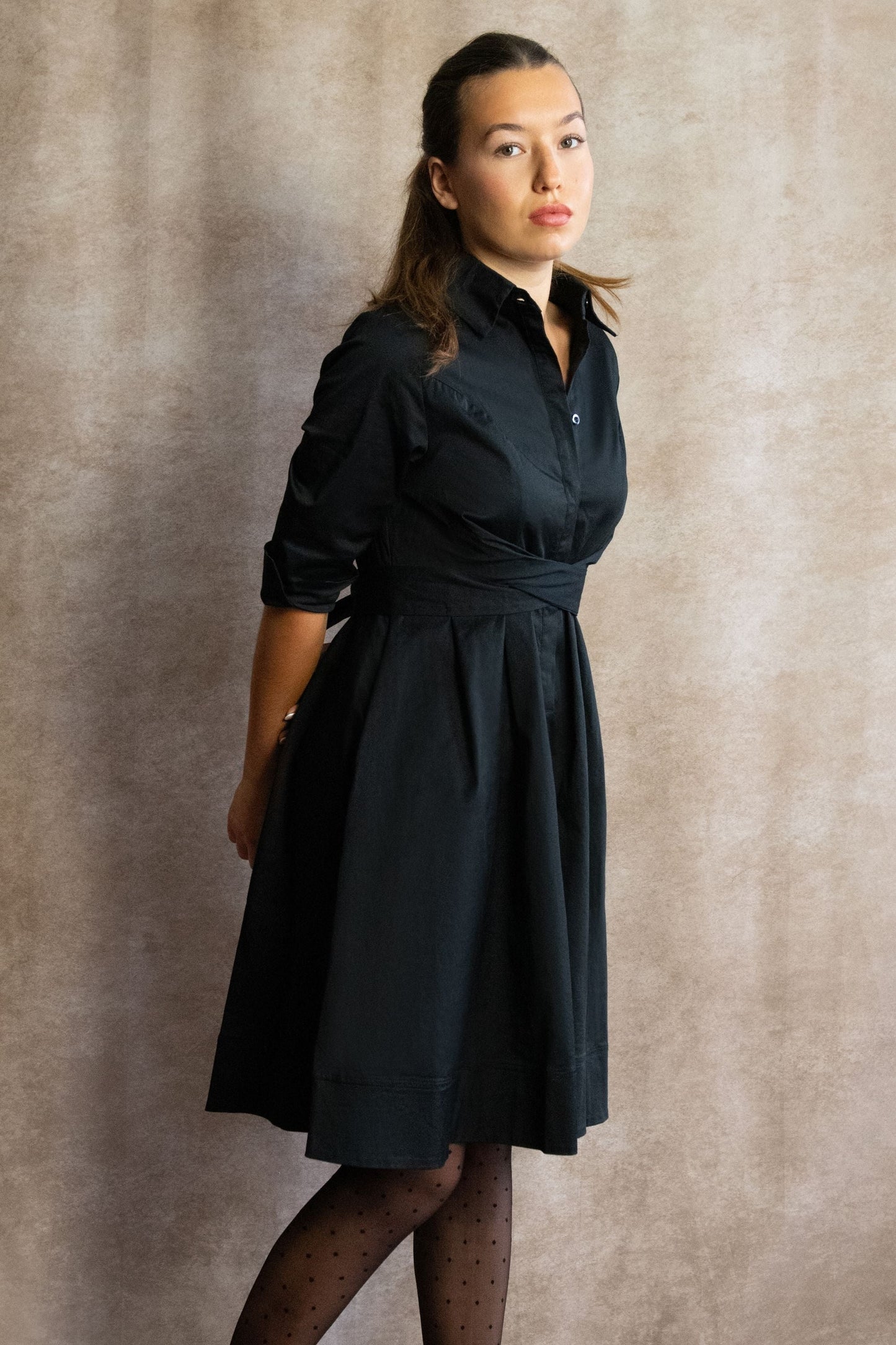 Tessa Elegant Shirt Dress 3/4 Sleeve Buttons - Velora Luxury Fashion