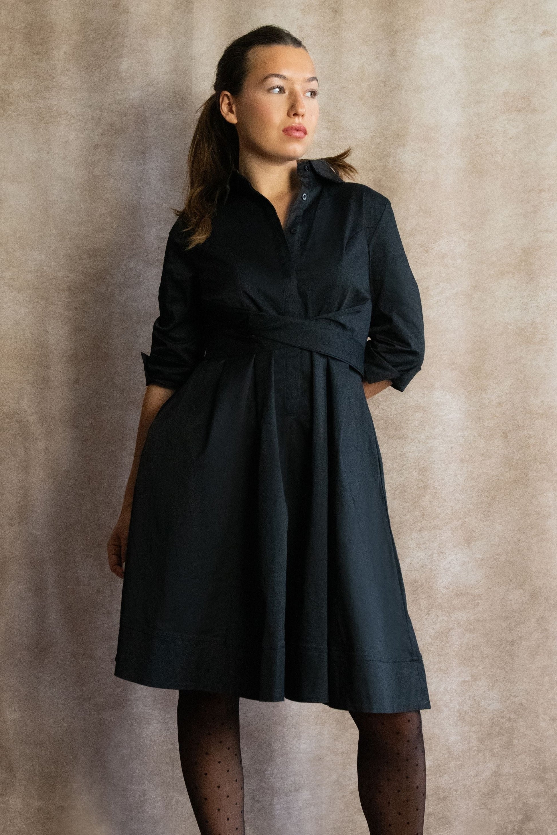 Tessa Elegant Shirt Dress 3/4 Sleeve Buttons - Velora Luxury Fashion