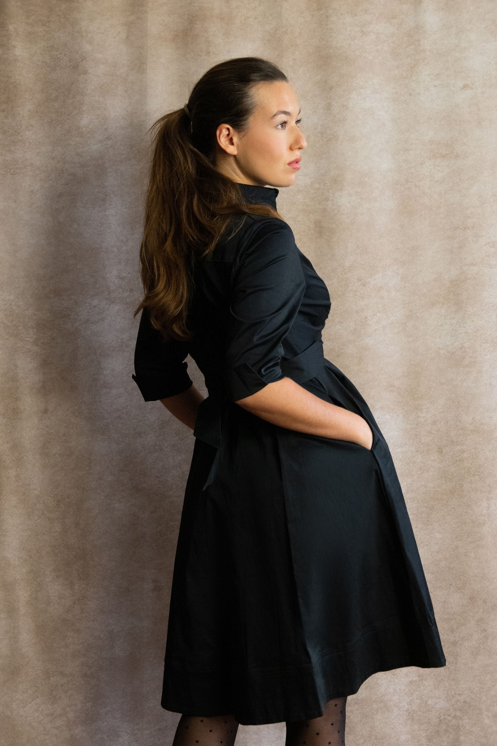 Tessa Elegant Shirt Dress 3/4 Sleeve Buttons - Velora Luxury Fashion