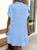 Textured Button-Front Shirt Dress - Velora Luxury Fashion