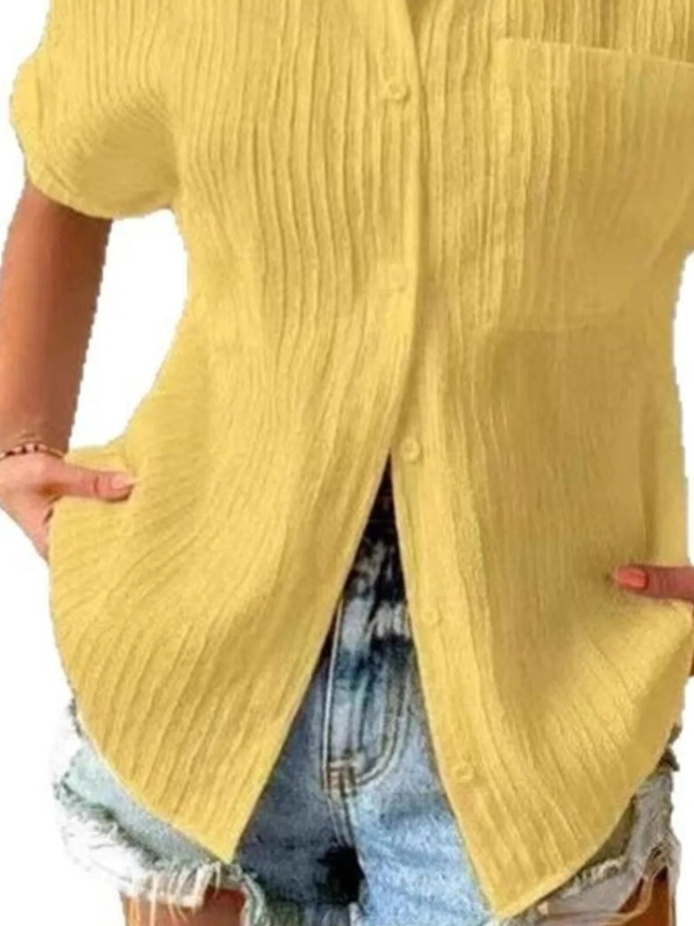 Textured Button-Up Short Sleeve Shirt - Velora Luxury Fashion