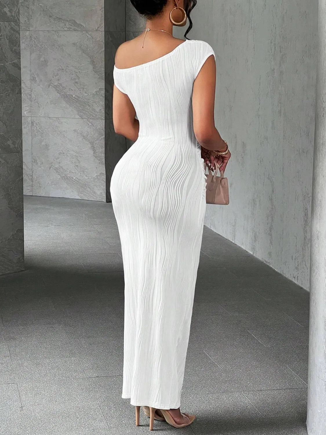 Textured Single Shoulder Maxi Dress - Velora Luxury Fashion
