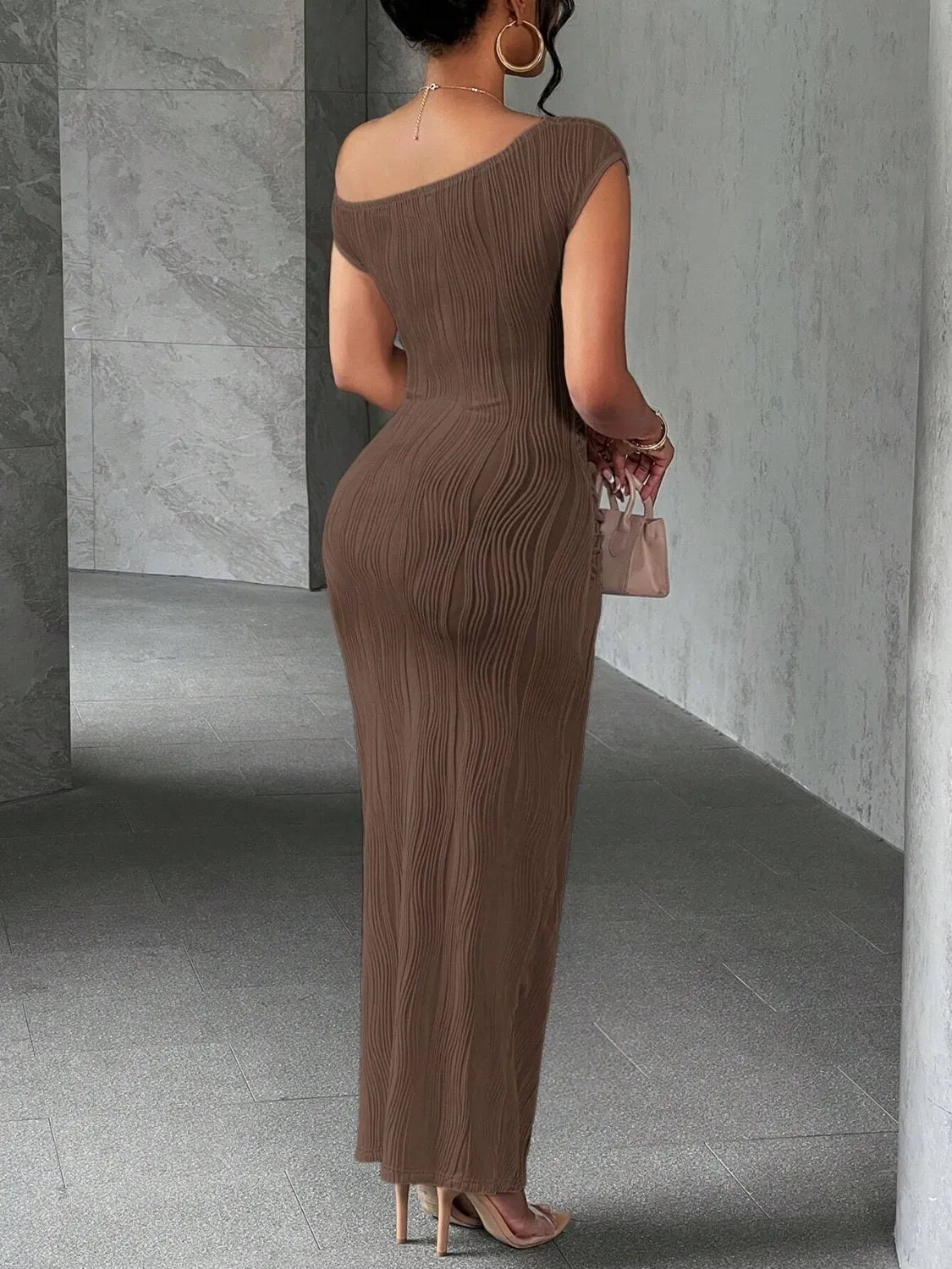 Textured Single Shoulder Maxi Dress - Velora Luxury Fashion