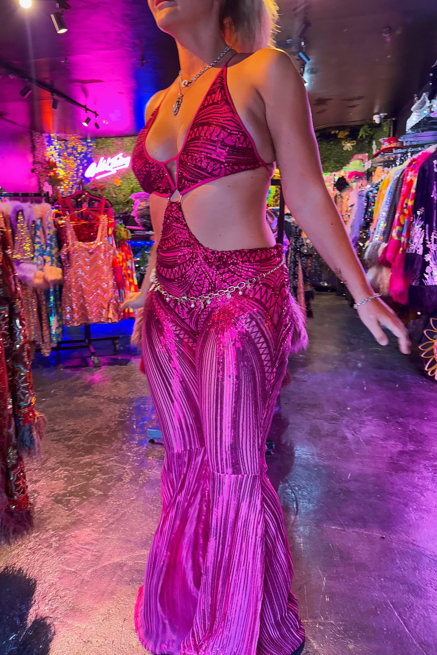 The Pink Sabrina Sequin Catsuit - Velora Luxury Fashion