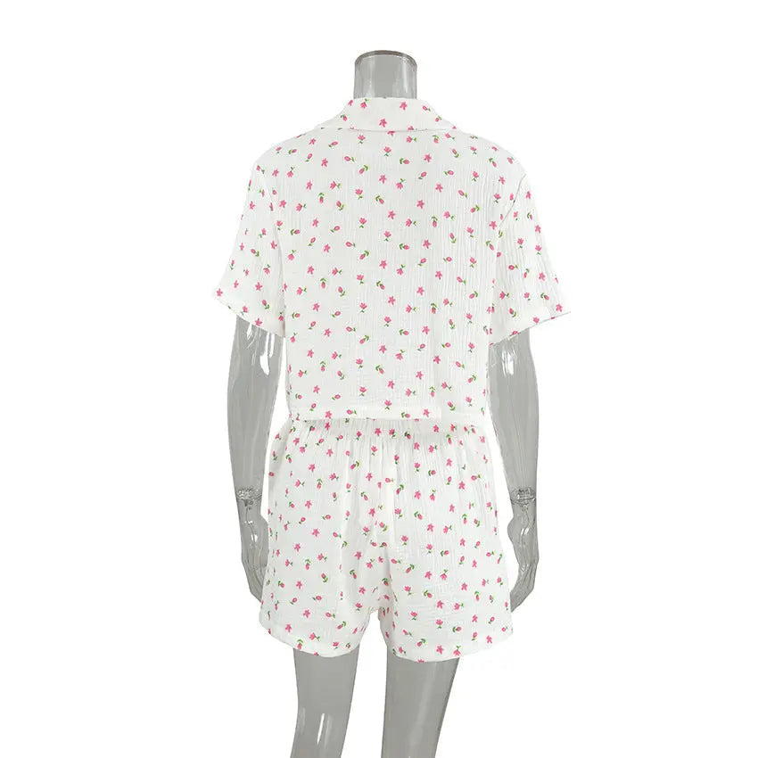 Thin Cotton Printed Comfortable Loose Breathable Short-sleeved Shorts Summer Pajamas Home Wear For Women EX-STOCK Canada