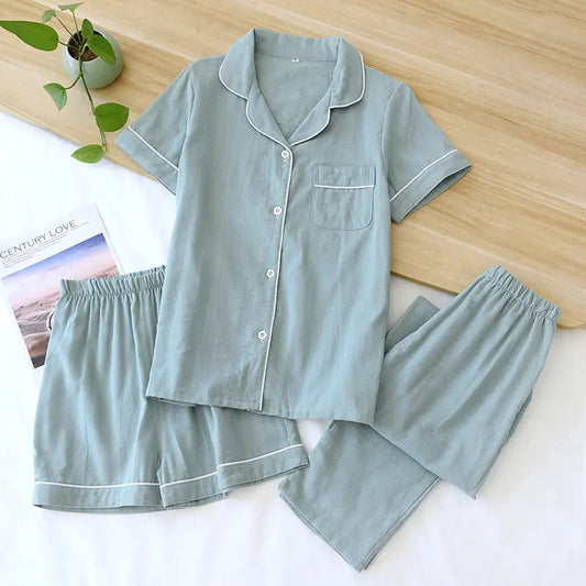 Three-piece Cotton Gauze Pajamas For Women EX-STOCK Canada