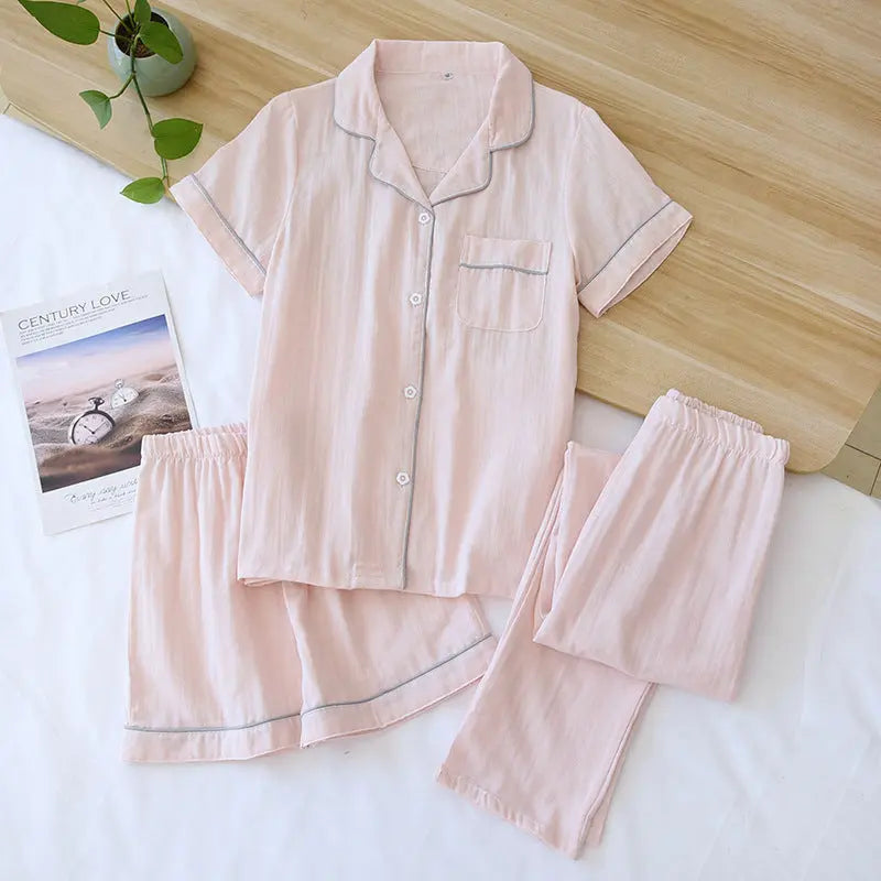 Three-piece Cotton Gauze Pajamas For Women EX-STOCK Canada