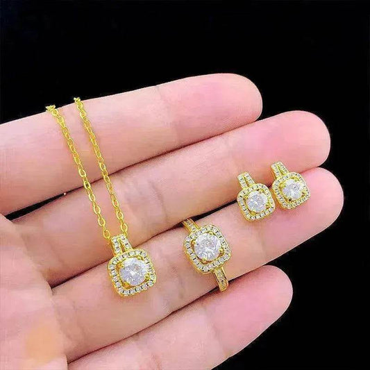 Three-piece Fashion Micro Inlaid Zircon Suit Women Necklace Earring Ring - Velora