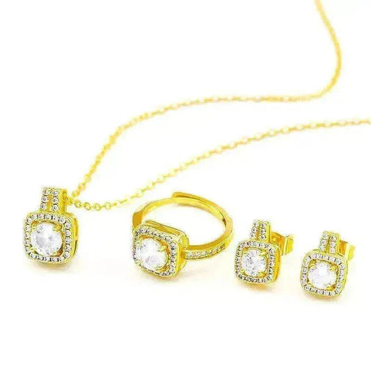 Three-piece Fashion Micro Inlaid Zircon Suit Women Necklace Earring Ring - Velora
