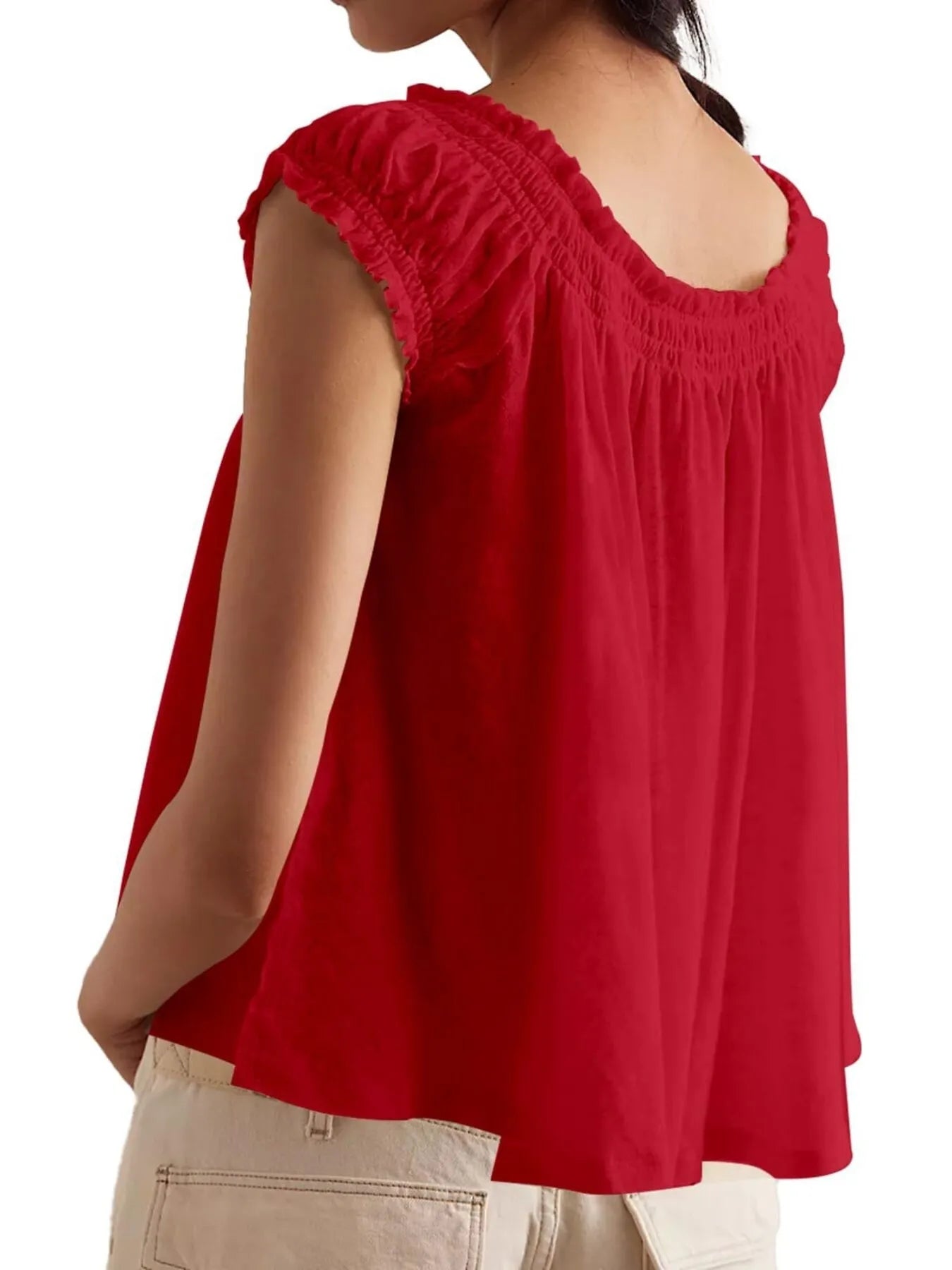 Tie-Front Detail Smocked Blouse - Velora Luxury Fashion