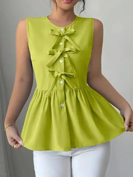 Tie Front Sleeveless Blouse - Velora Luxury Fashion