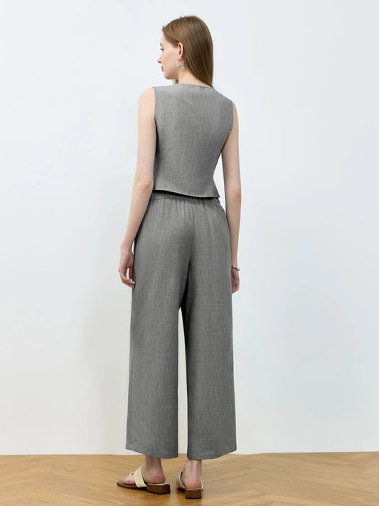 Tie Front Vest and Wide Leg Pants Set - Velora Luxury Fashion