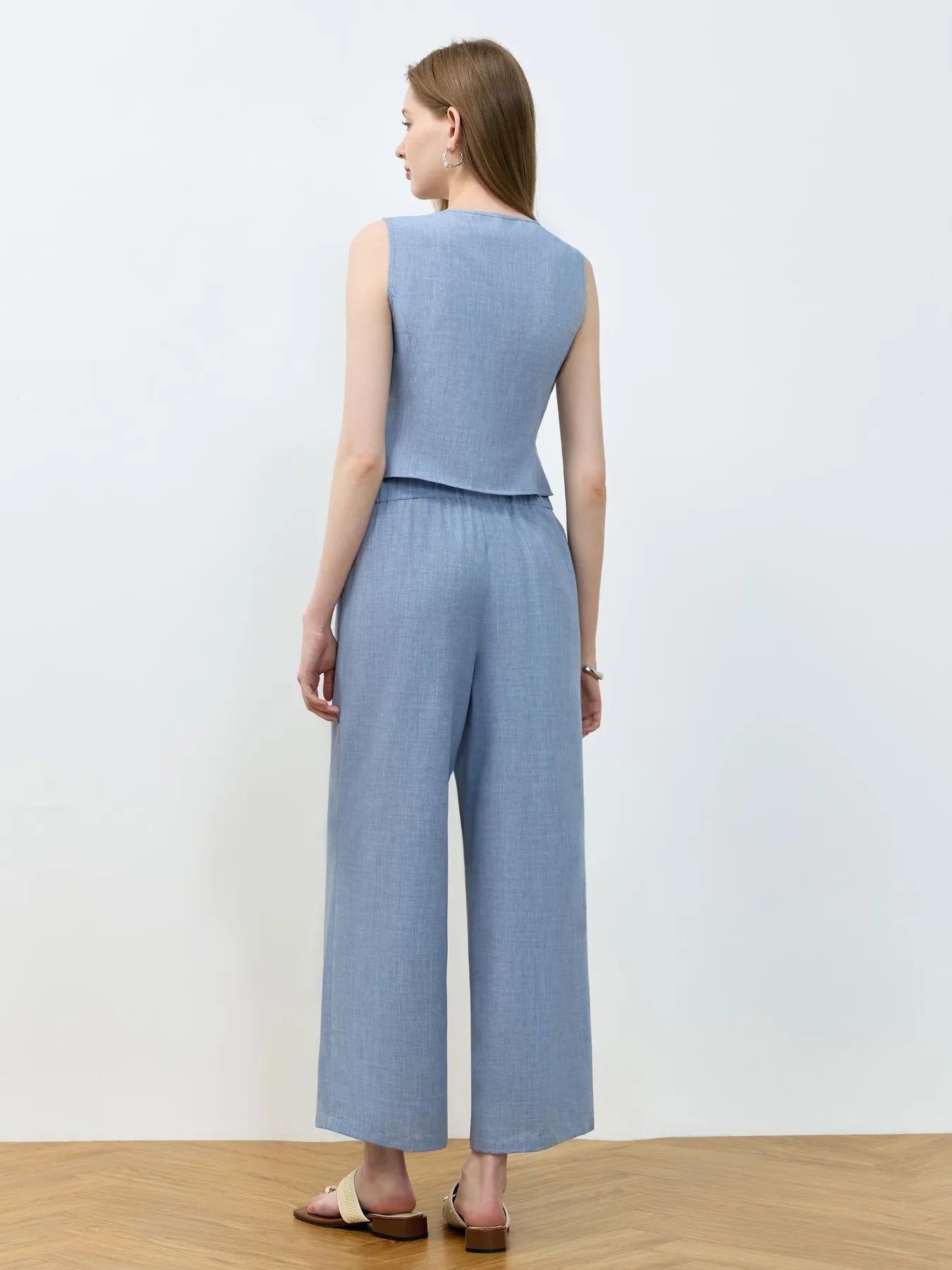 Tie Front Vest and Wide Leg Pants Set - Velora Luxury Fashion