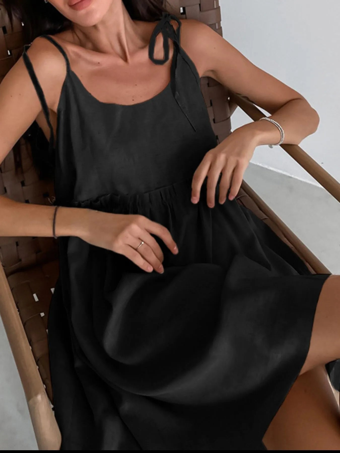 Tie-Shoulder Frill Mini Dress - Velora Luxury Fashion