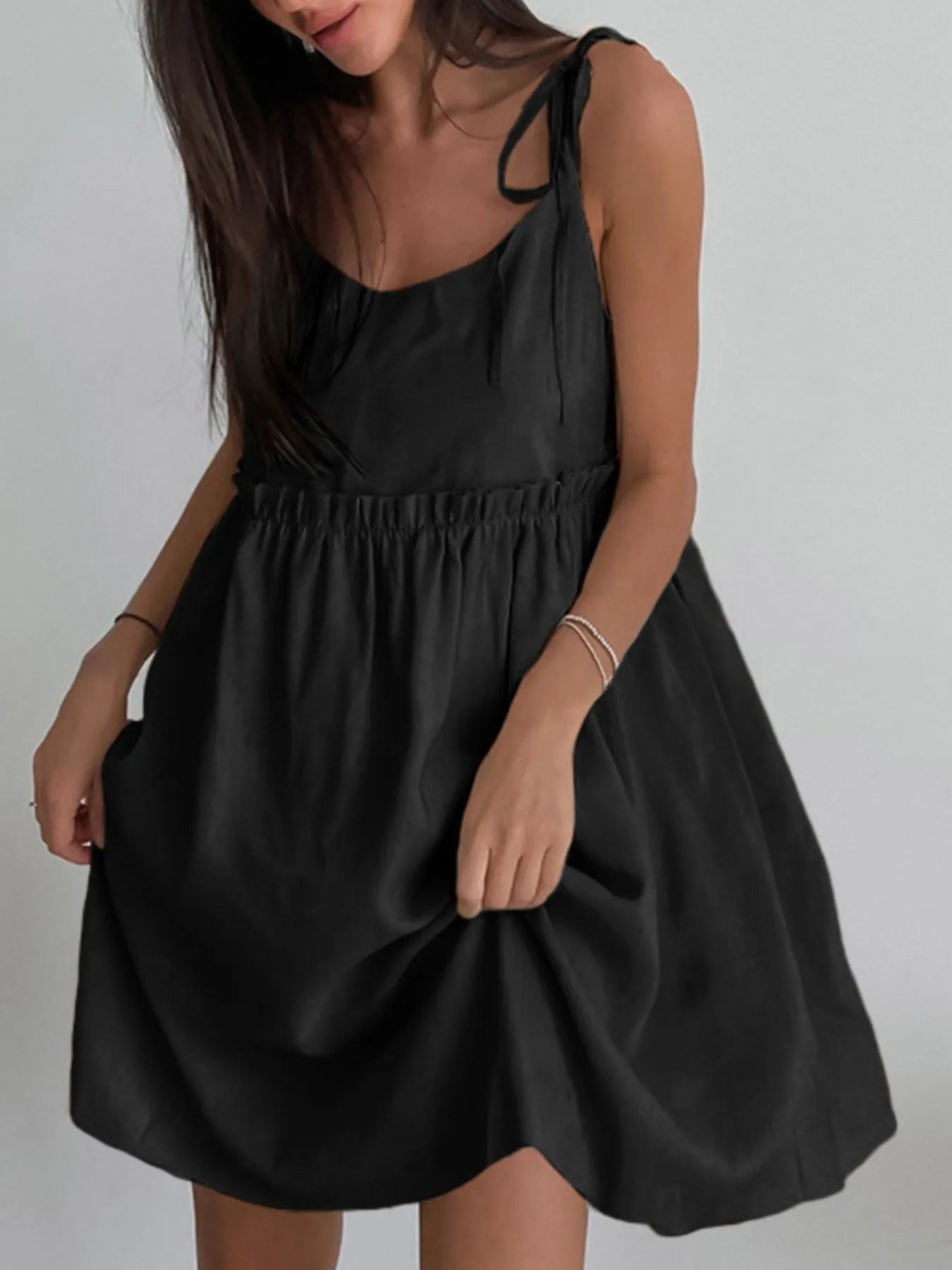 Tie-Shoulder Frill Mini Dress - Velora Luxury Fashion