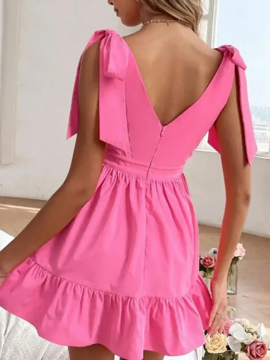 Tie Shoulder Tiered Mini Dress - Velora Luxury Fashion