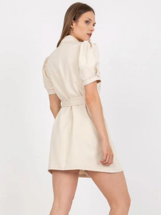 Tie Waist Short Sleeve Blazer Dress - Velora Luxury Fashion