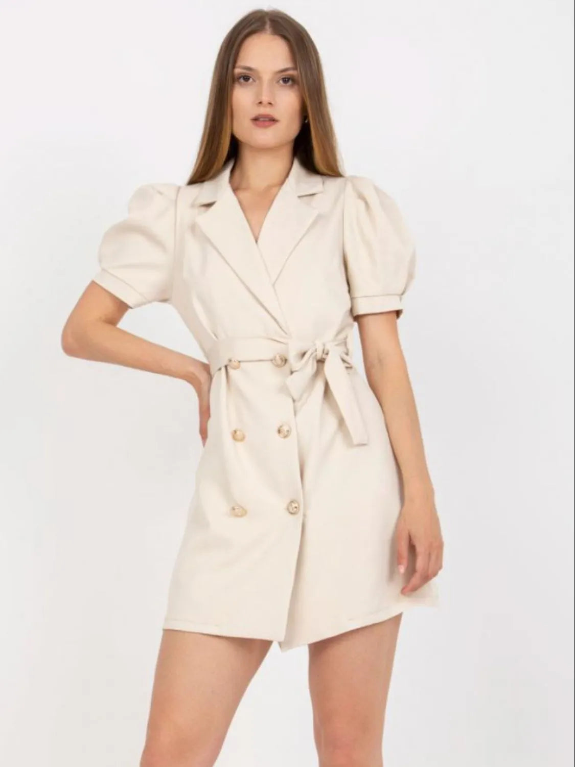 Tie Waist Short Sleeve Blazer Dress - Velora