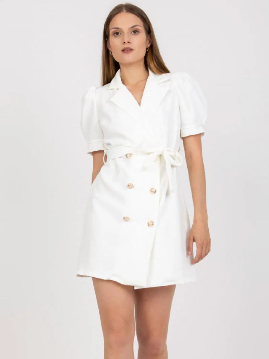 Tie Waist Short Sleeve Blazer Dress - Velora