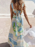 Tied Back Printed Maxi Dress - Velora Luxury Fashion