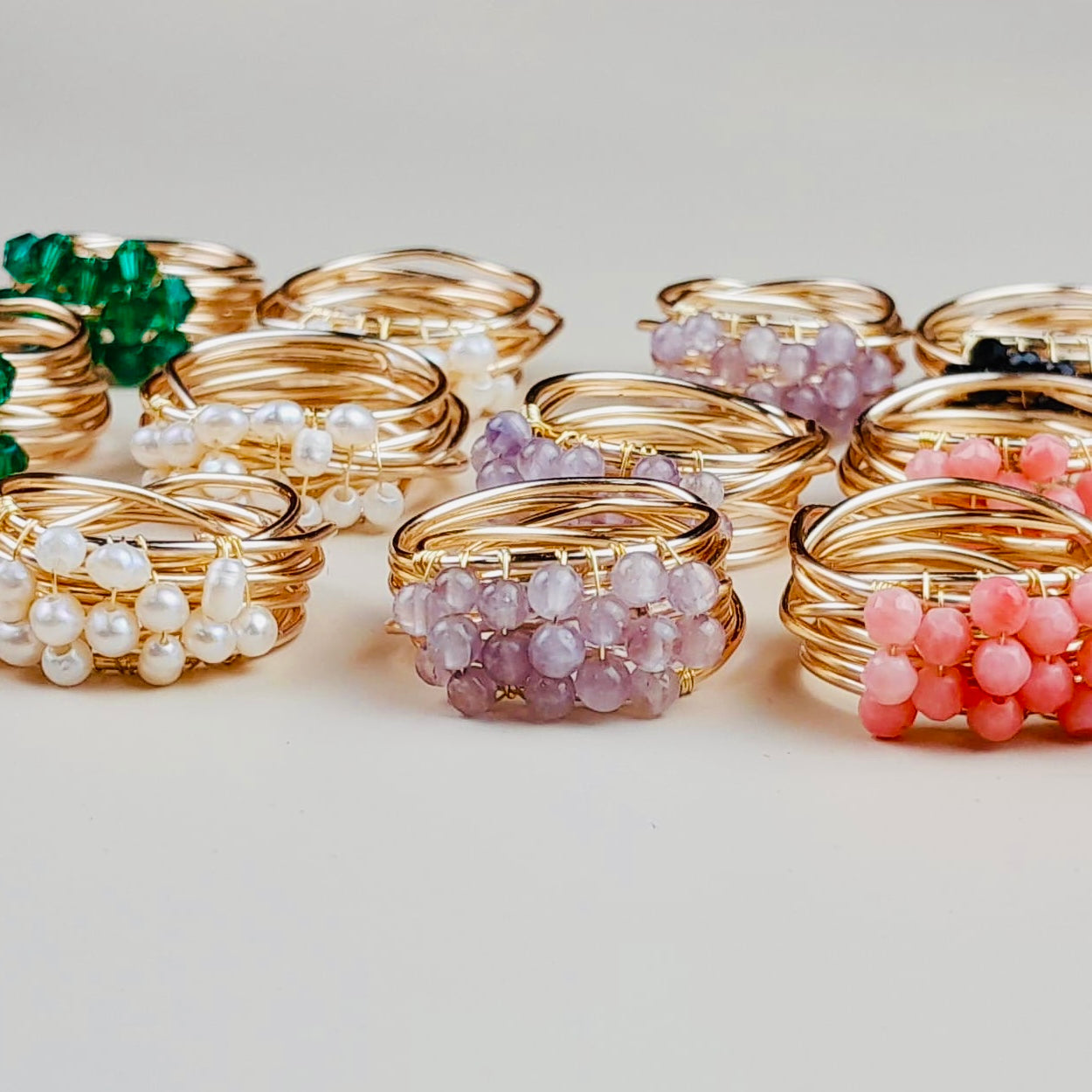 Amethyst - Beaded Dainty Ring