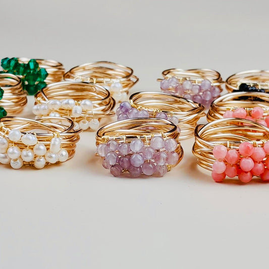 Amethyst - Beaded Dainty Ring