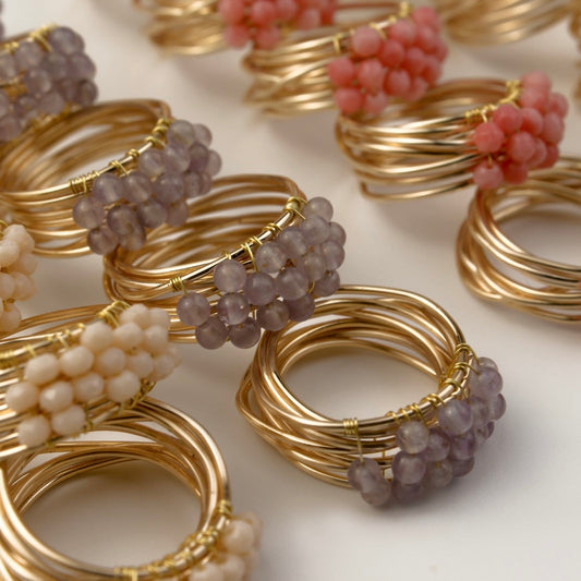 Amethyst - Beaded Dainty Ring