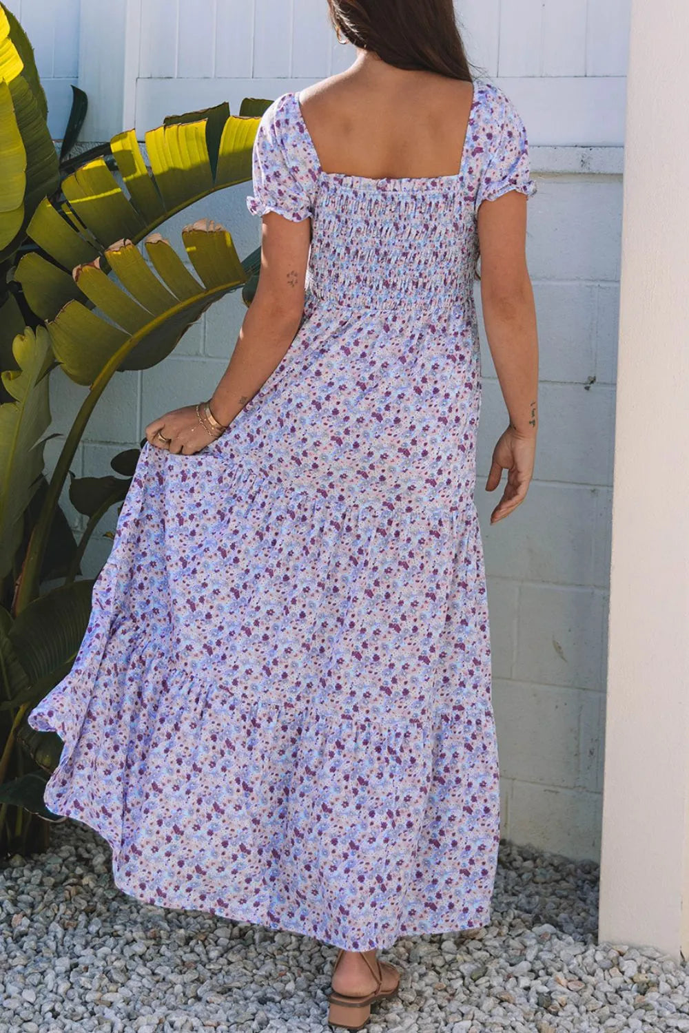 Tiered Floral Shirred High Waist Maxi Dress - Velora Luxury Fashion