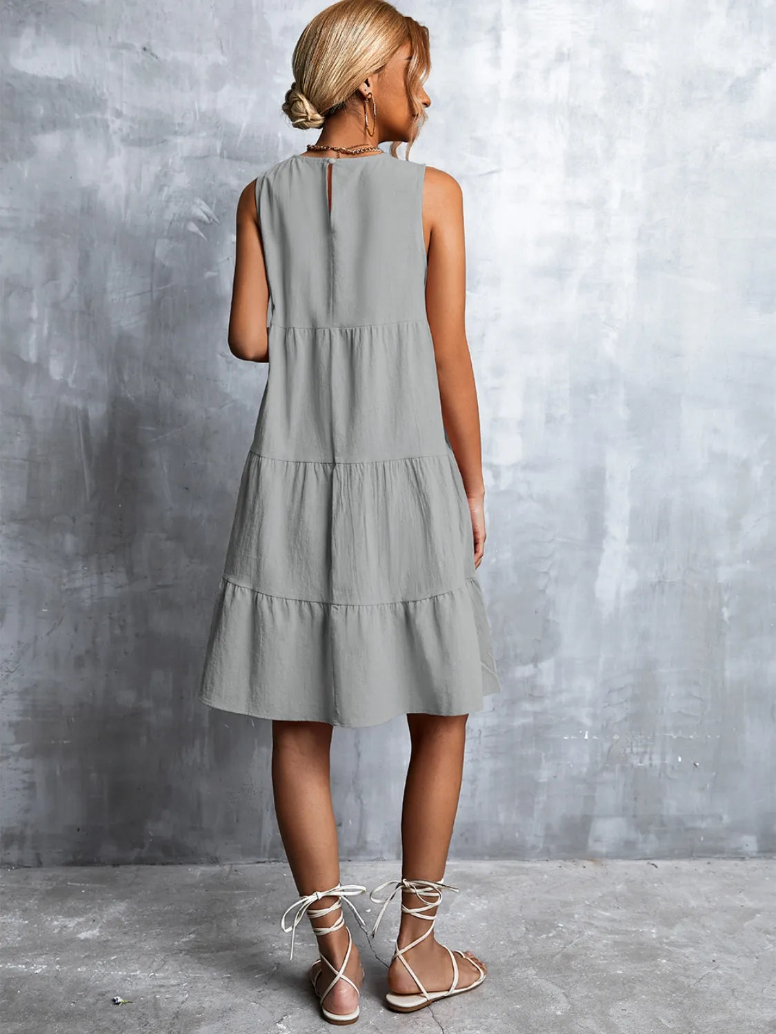 Tiered Round Neck Sleeveless Mini Tank Dress - Velora Luxury Fashion