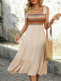 Tiered Tie Shoulder Midi Dress - Velora Luxury Fashion