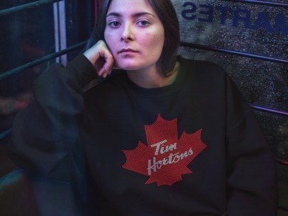 Canadian Coffee Lover (Tim's) Rhinestone Apparel – Maple Leaf Sparkle Hoodie, T-Shirt & Crewneck | Premium Rhinestone by Blingdazzel