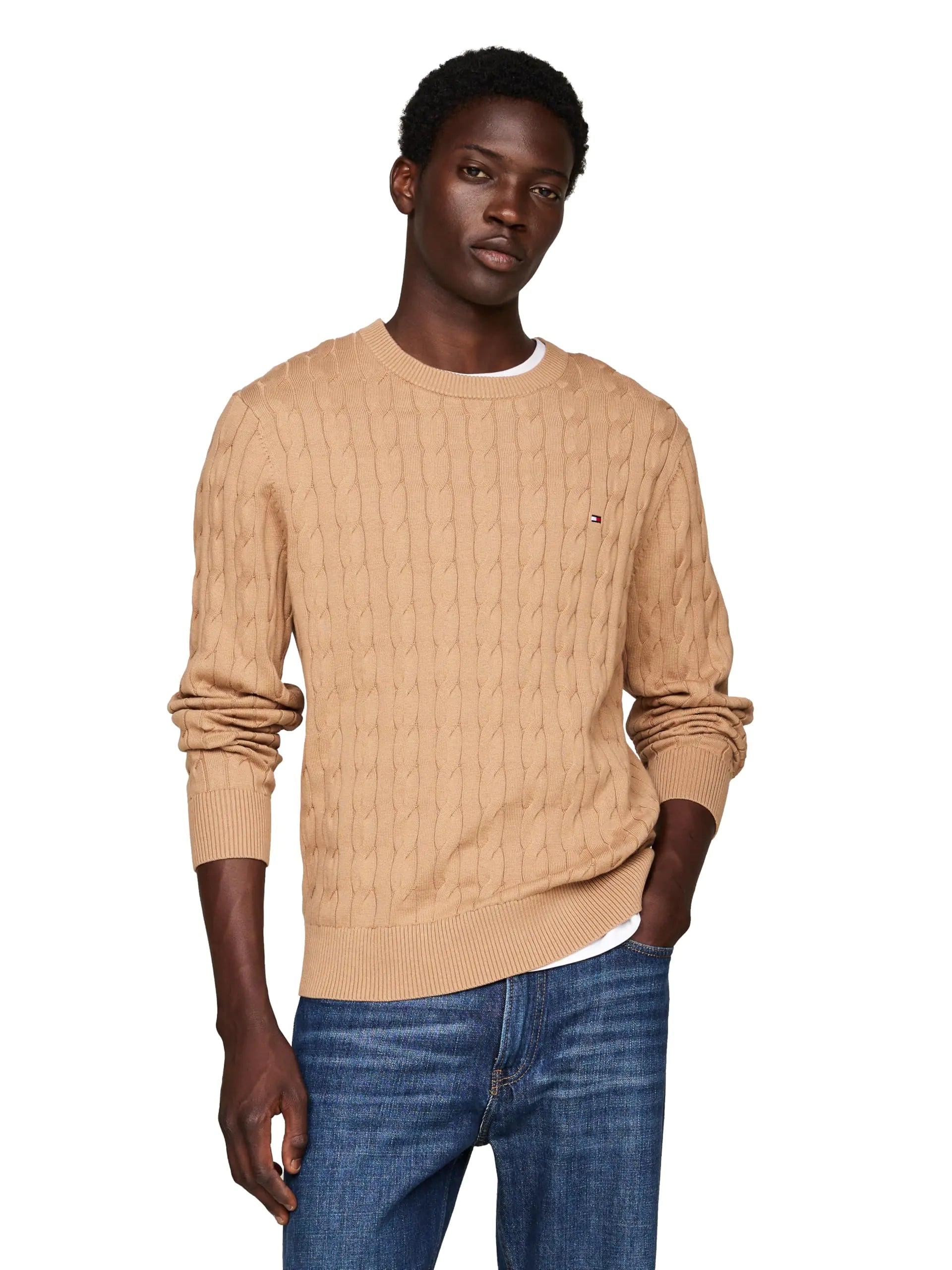 Tommy Hilfiger Mens Cotton Cable Crew Neck Sweater - Velora Luxury Fashion
