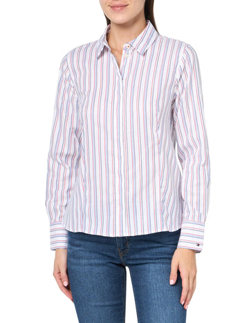 Tommy Hilfiger Womens Sportswear ShirtIvory MultiXX-Small - Velora Luxury Fashion