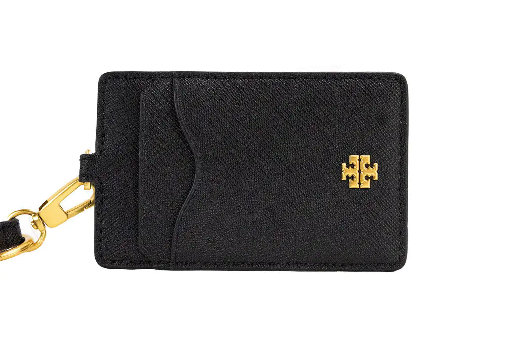 Tory Burch (136584) Emerson Black Saffiano Leather Necklace Lanyard Card Case - Velora Luxury Fashion