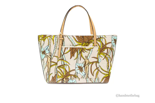 Tory Burch (144081) Emerson Small Climbing Palms Printed Canvas Tote Handbag - Velora Luxury Fashion