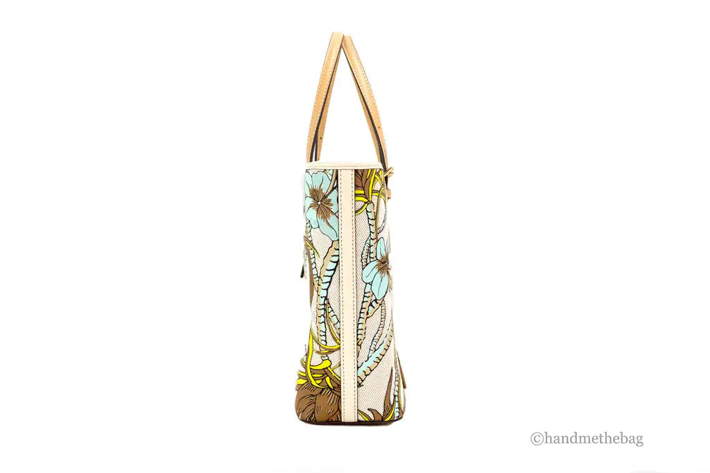 Tory Burch (144081) Emerson Small Climbing Palms Printed Canvas Tote Handbag - Velora Luxury Fashion