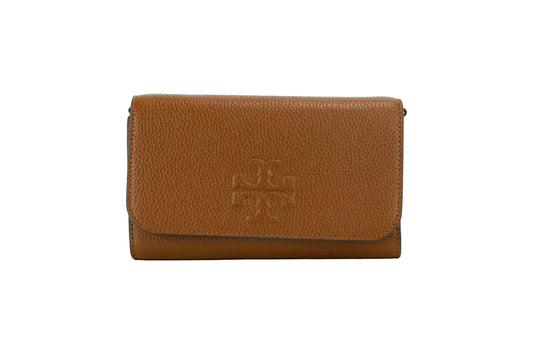 Tory Burch (75029) Thea Small Moose Pebble Leather Flat Wallet Crossbody Handbag - Velora Luxury Fashion