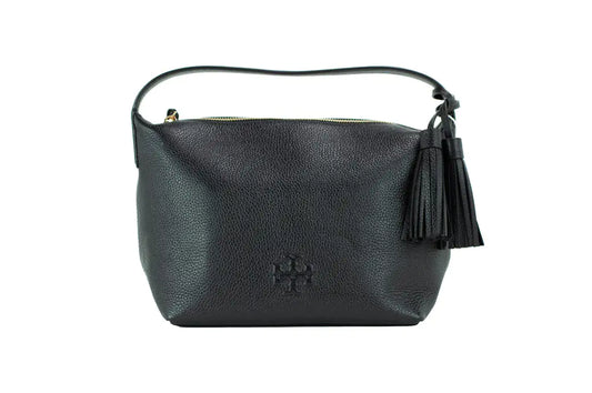 Tory Burch (86884) Thea Small Black Pebbled Leather Slouchy Shoulder Handbag - Velora Luxury Fashion