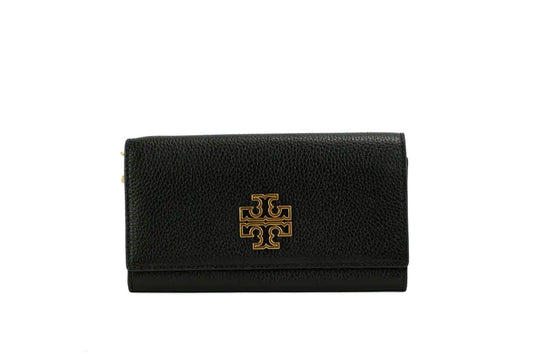 Tory Burch (87974) Britten Black Pebbled Leather Flap Envelope Wristlet Wallet - Velora Luxury Fashion
