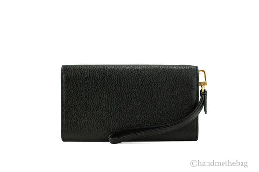 Tory Burch (87974) Britten Black Pebbled Leather Flap Envelope Wristlet Wallet - Velora Luxury Fashion