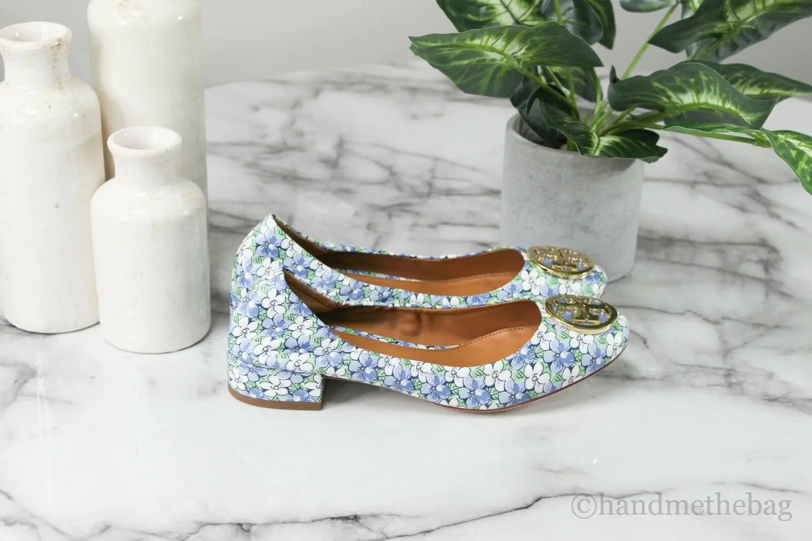 Tory Burch Benton 2 Terrace Ditsy Leather Scrunch Heel Shoes - Velora Luxury Fashion