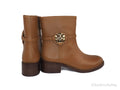 Tory Burch Miller Dark Tiramisu Leather 45MM Heel Booties - Velora Luxury Fashion