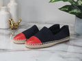 Tory Burch Recycled Canvas Navy Red Colorblock Espadrilles - Velora Luxury Fashion