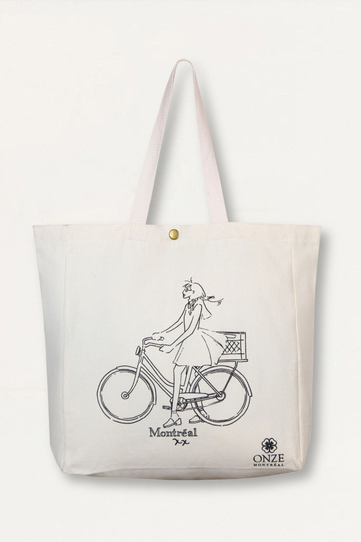 Girl On Bicycle Illustration Canvas Tote Bag - Velora Luxury Fashion