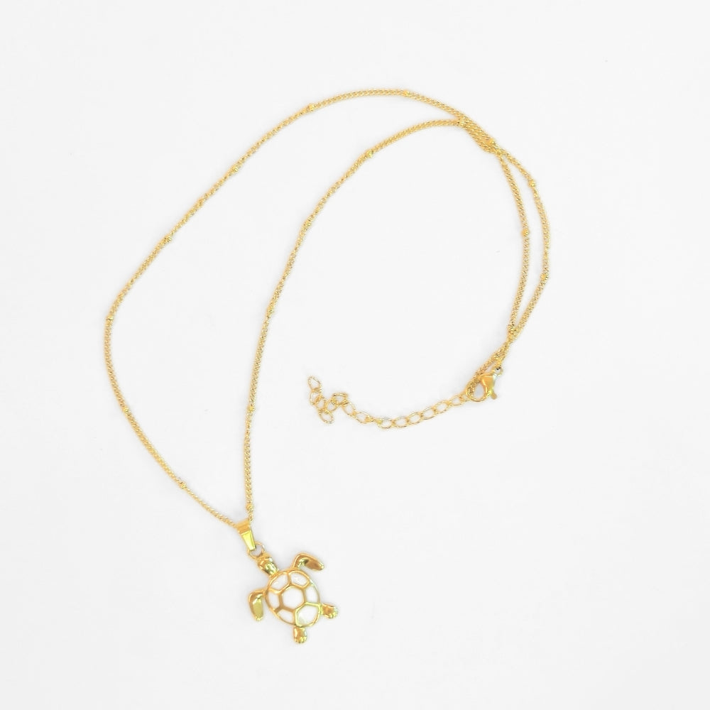 Golden Bohemian White Turtle Necklace - Velora
