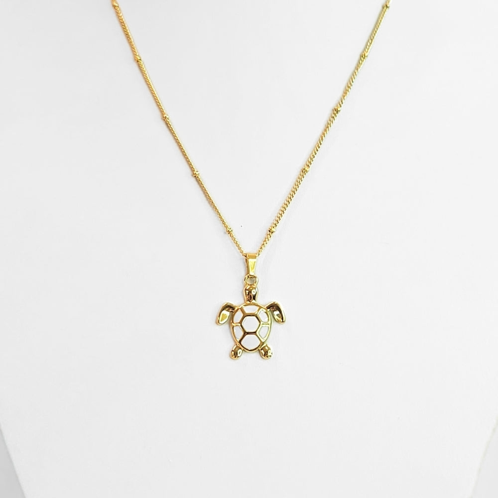 Golden Bohemian White Turtle Necklace - Velora
