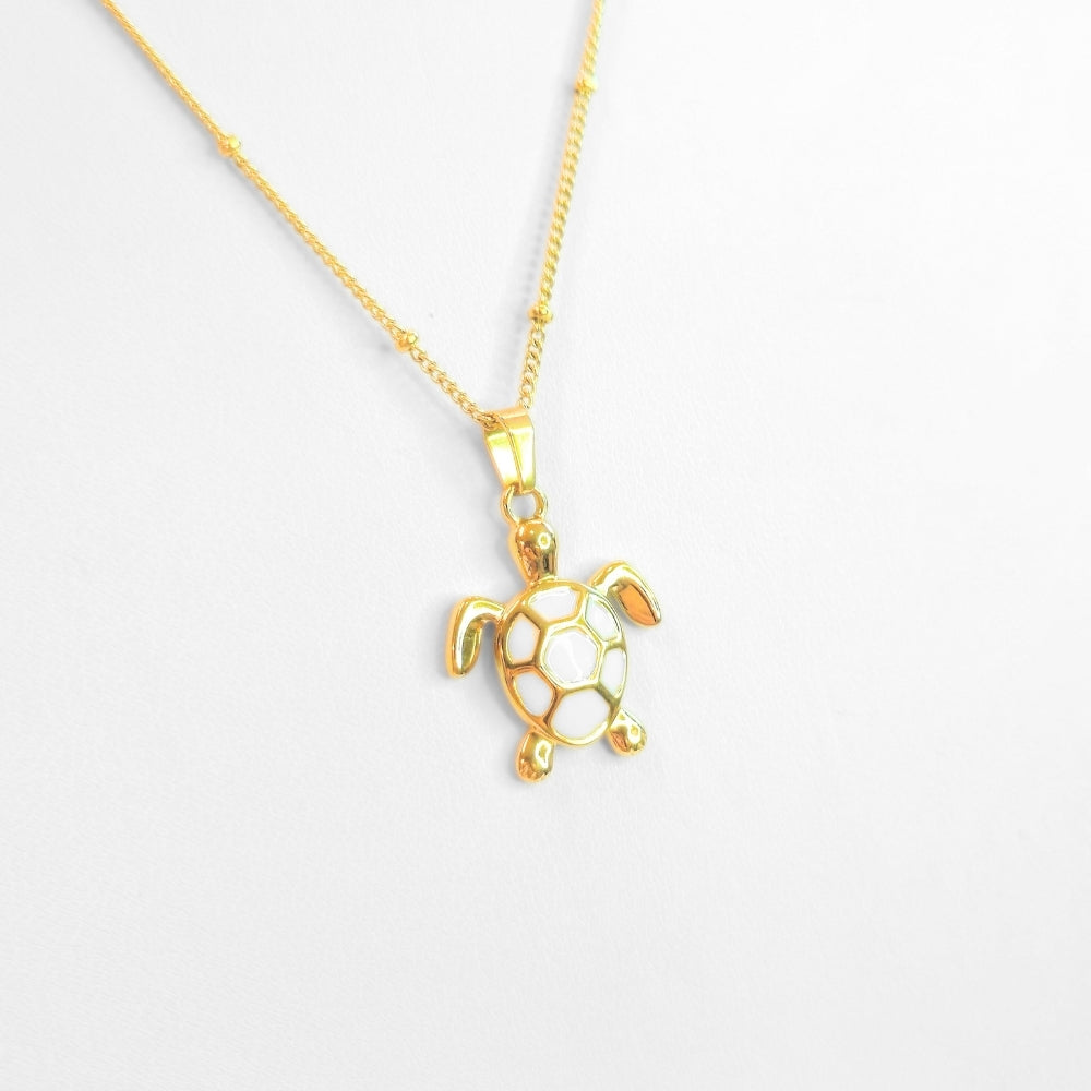 Golden Bohemian White Turtle Necklace - Velora